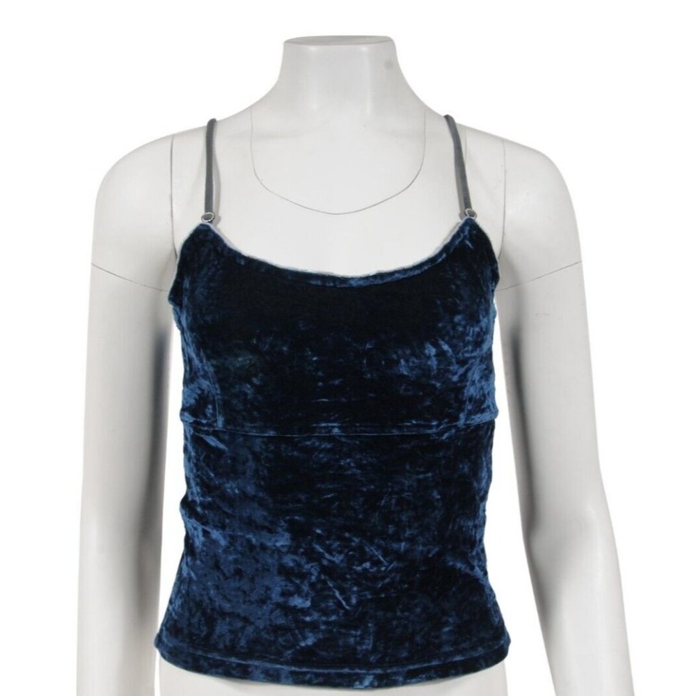 Voyage Invest In The Original Womens Vintage Crop Top Medium Blue Velour Blouse